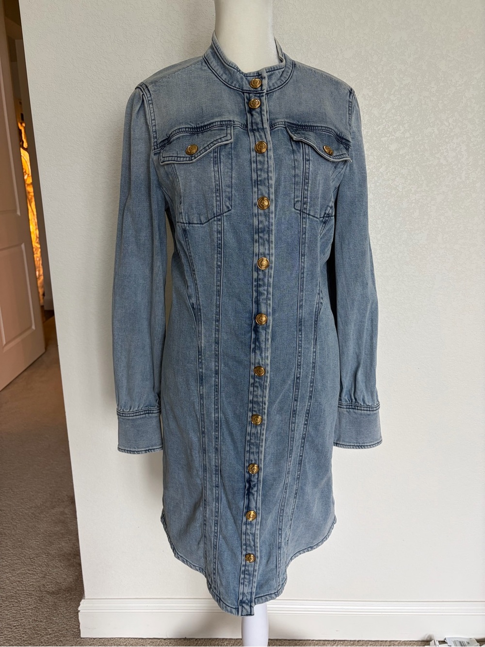 White House Black Market Light Blue Denim Button-Down Midi Dress